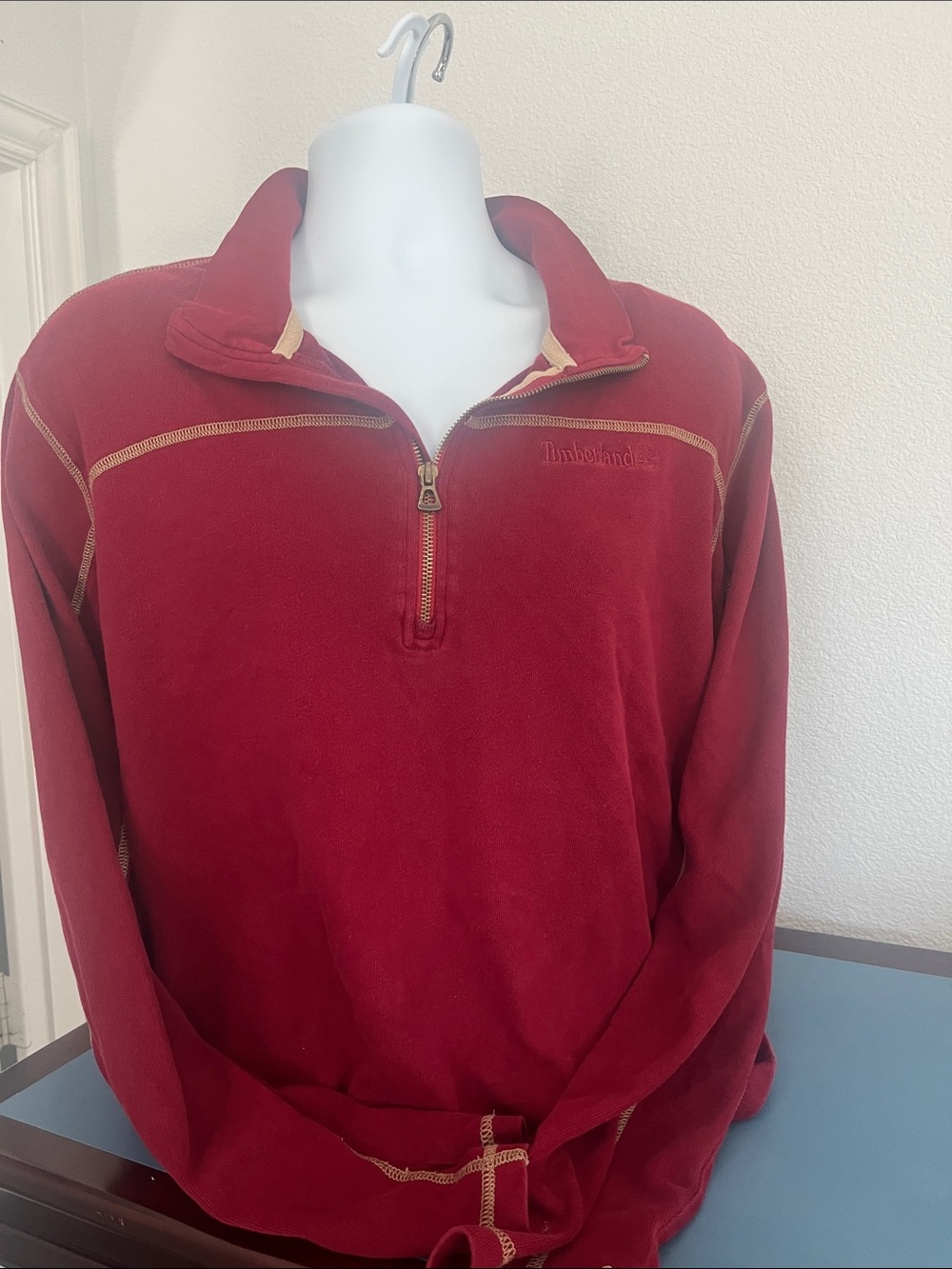 Men Timberland Men's Deep burgundy Half-Zip Sweater with Contrast Stitch
